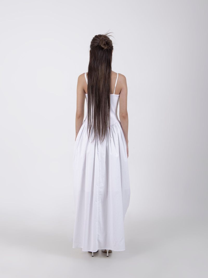 UNBALANCED SHIRRING LONG DRESS