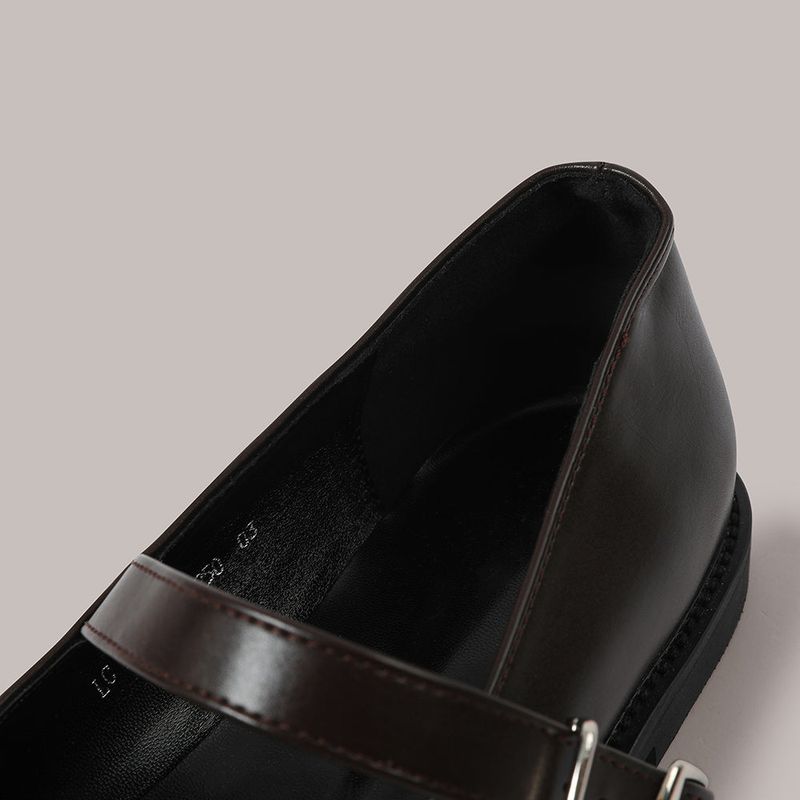 Maryjane Flat Shoes - Brown