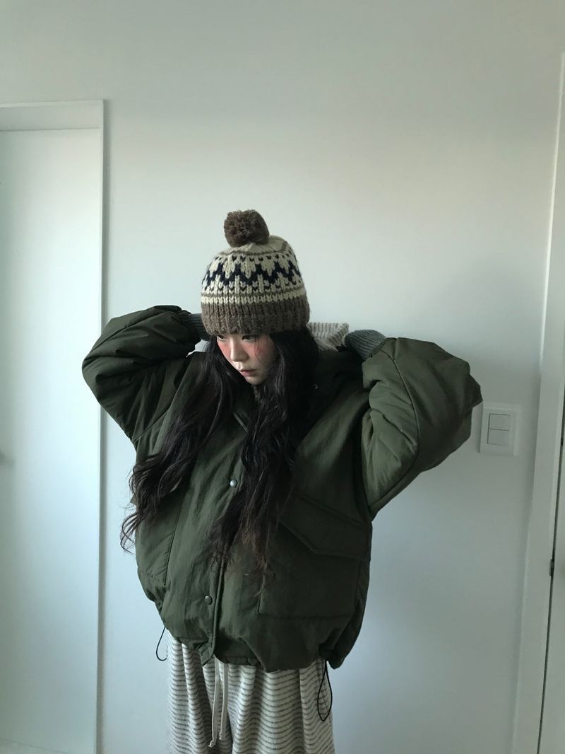 Matte Snap Hooded Padded Jacket (2 Colors)