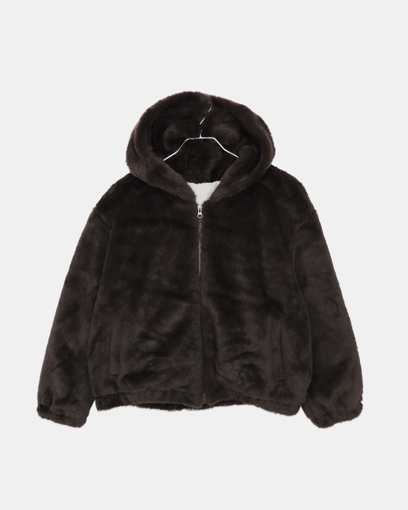Chuha Fur Hood Lined Quilted Loose-Fit Zip-Up Jacket