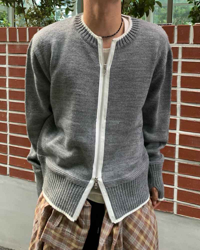 Fingerhole 2-Way Wool Knit Zip-up