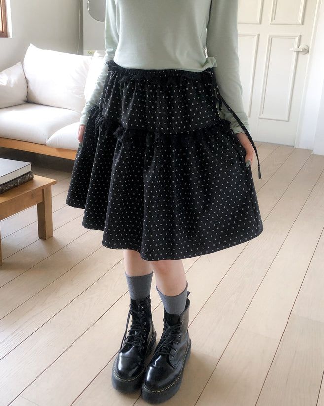 ULAN(ユレン)の「Pereu Dot Frill Midi Skirt(Skirts)」