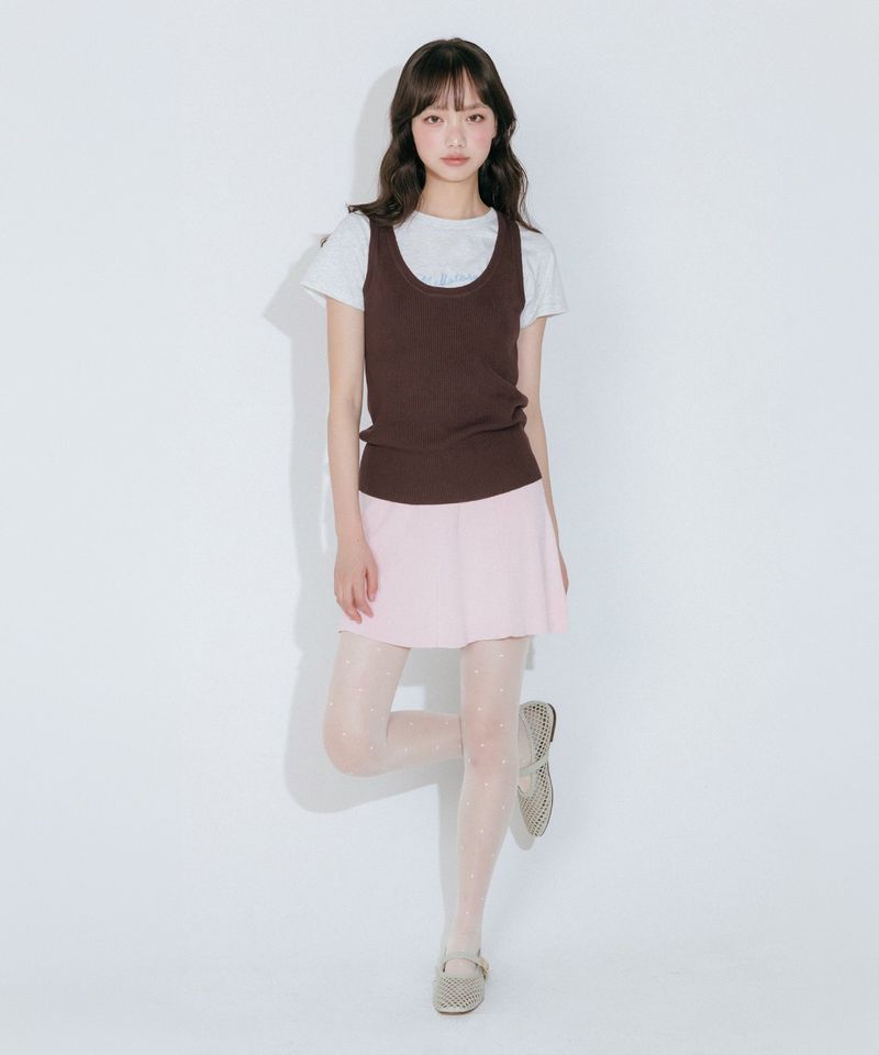 U NECK SLIM SLEEVELESS KNIT TOP (BROWN)
