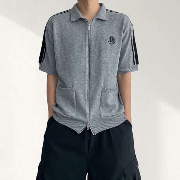 voarc（ボアク）の「Cropped Embroidered Two-Way Track Line Short Sleeve Knitwear Zip-Up (3 colors)（Tops）」
