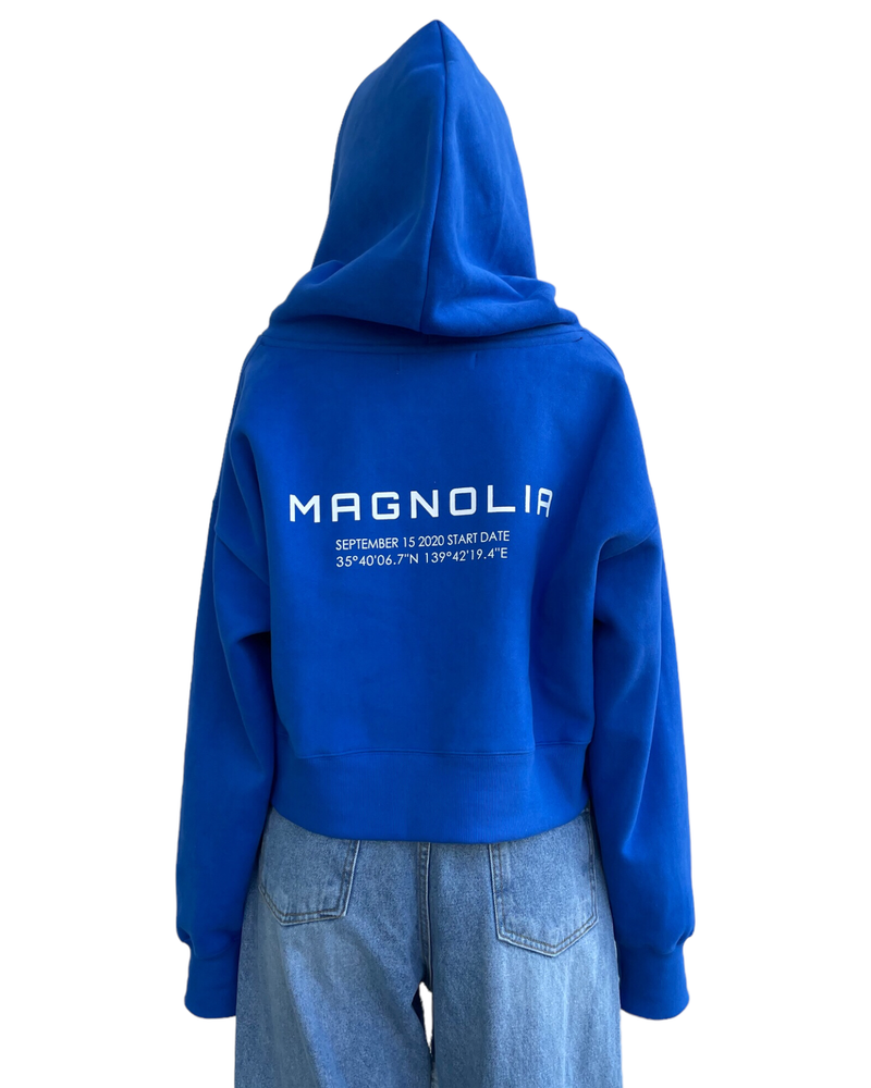 プリントクロップドフーディー/Print Cropped Hoodie-BLUE