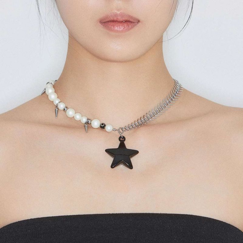 Big black star necklace