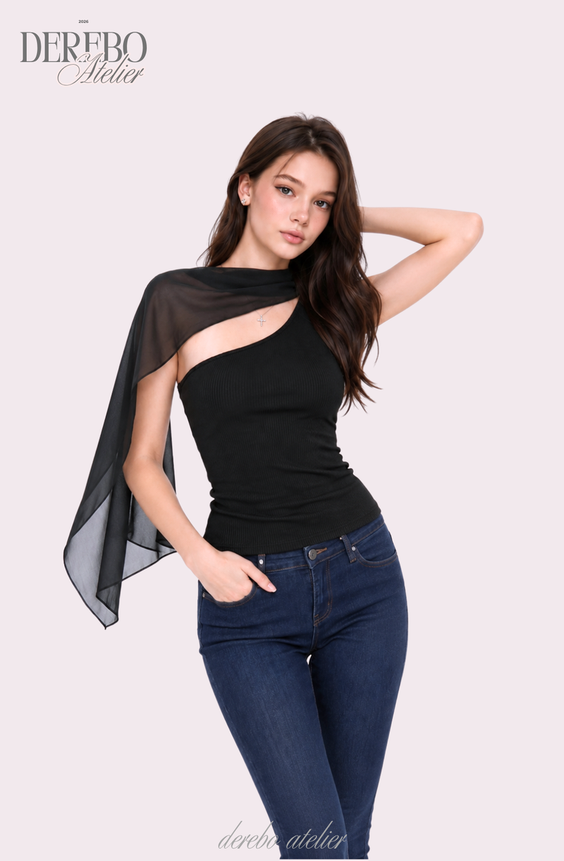 chiffon scarf unbalanced sleeveless top