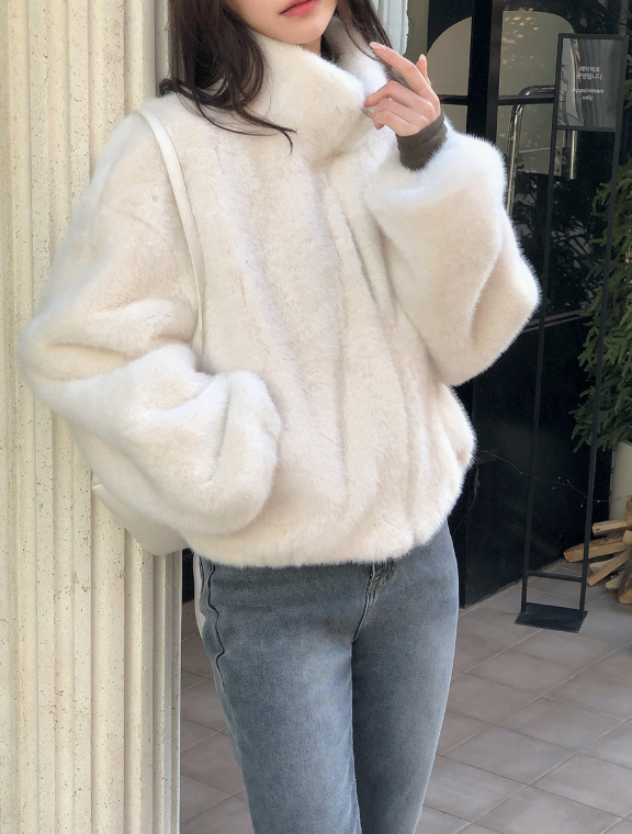 #Elegant Hairy Crop Zip-up Fur Jacket (2color)