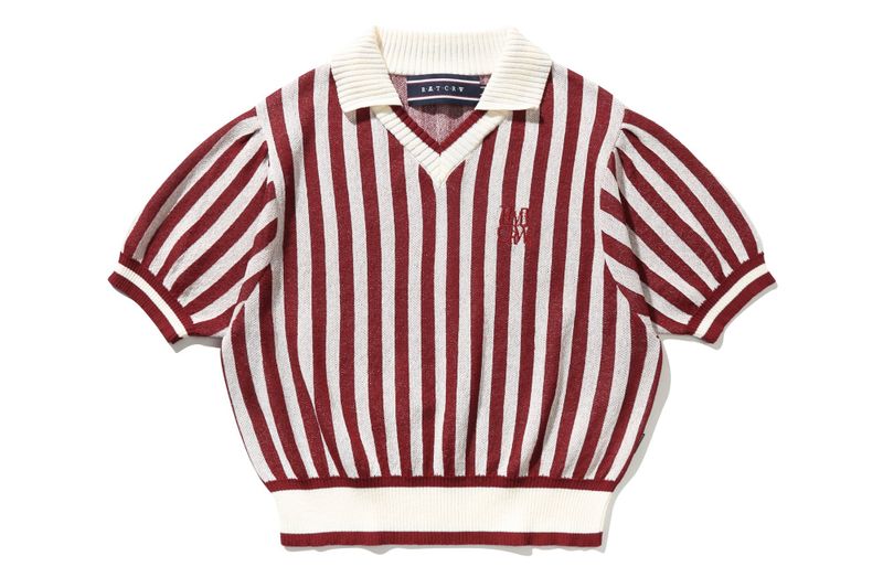 ROMANTIC CROWN（ロマンティッククラウン）の「STRIPE BALLOON KNIT TOP_BURGUNDY（Tops）」