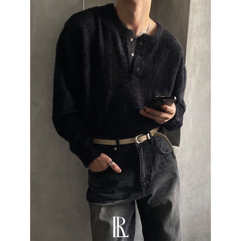  [PREMIUM][MADE] Angora hair henry neck knit(3color)