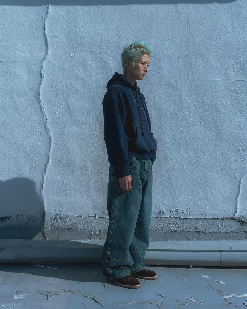 Sack denim pants / Moss blue