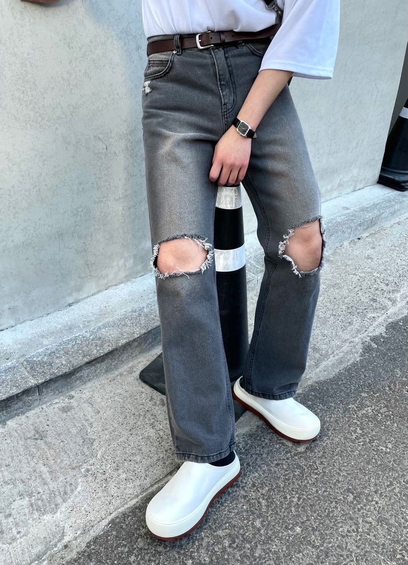 EASY DETROYED DENIM PANTS(2COLOR)