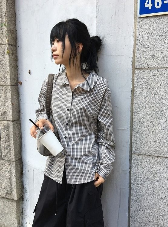 26FW★ [BAONHAUS] Hoimin Round Collar Check Blouse