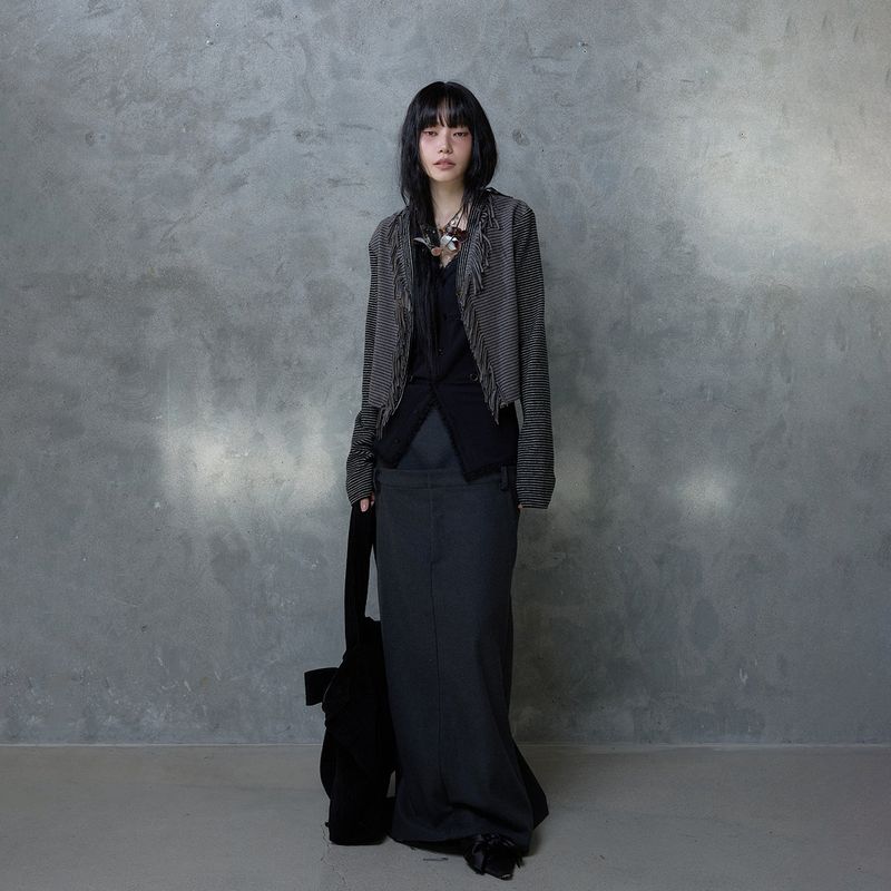 FRINGE STRIPE CARDIGAN: GREY