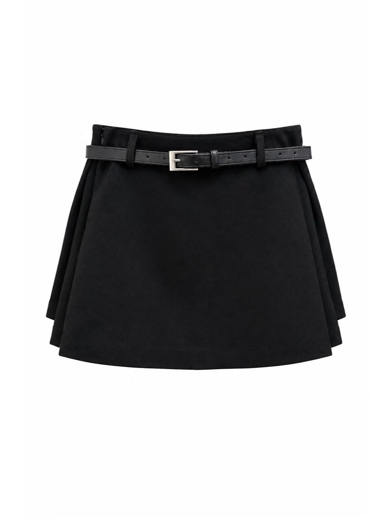 WRAP SKORT WITH LEATHER BELT (2COLORS!)