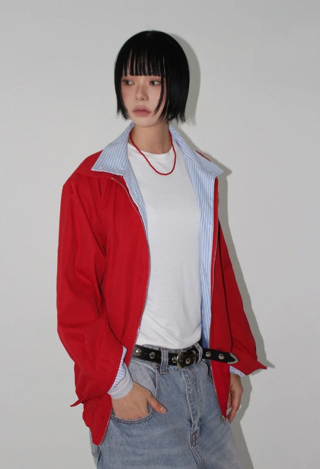 STRIPE COLLAR LAYERED JUMPER