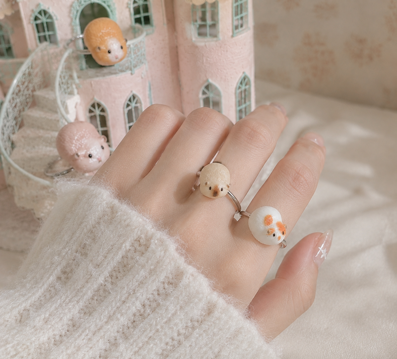 FLUFFY GUINEA PIG OPEN RING (4COLOR)