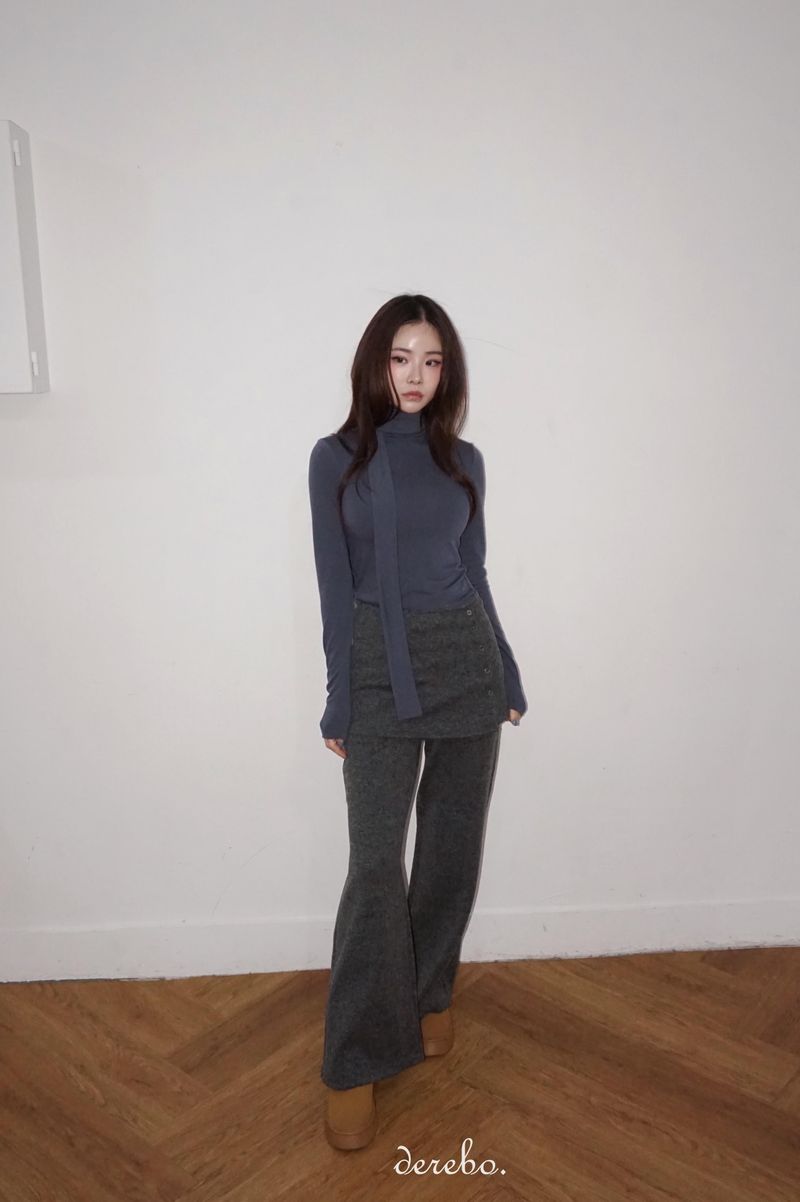Layered skirt long knit pants