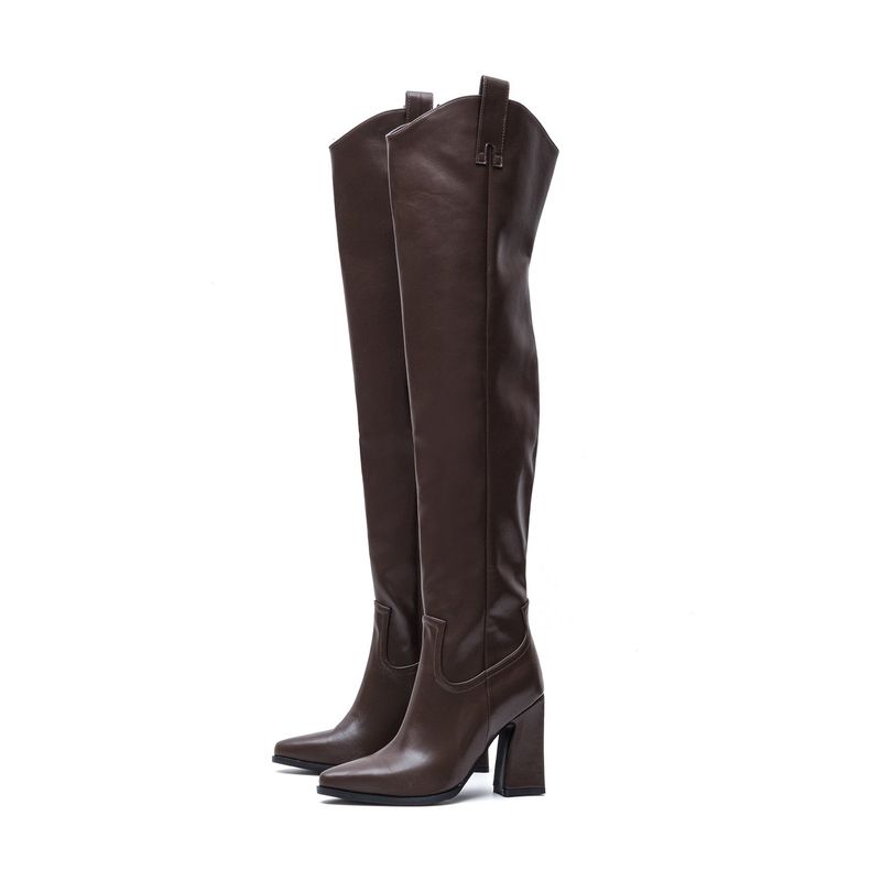 Thigh High Western Boots Heel(Brown)