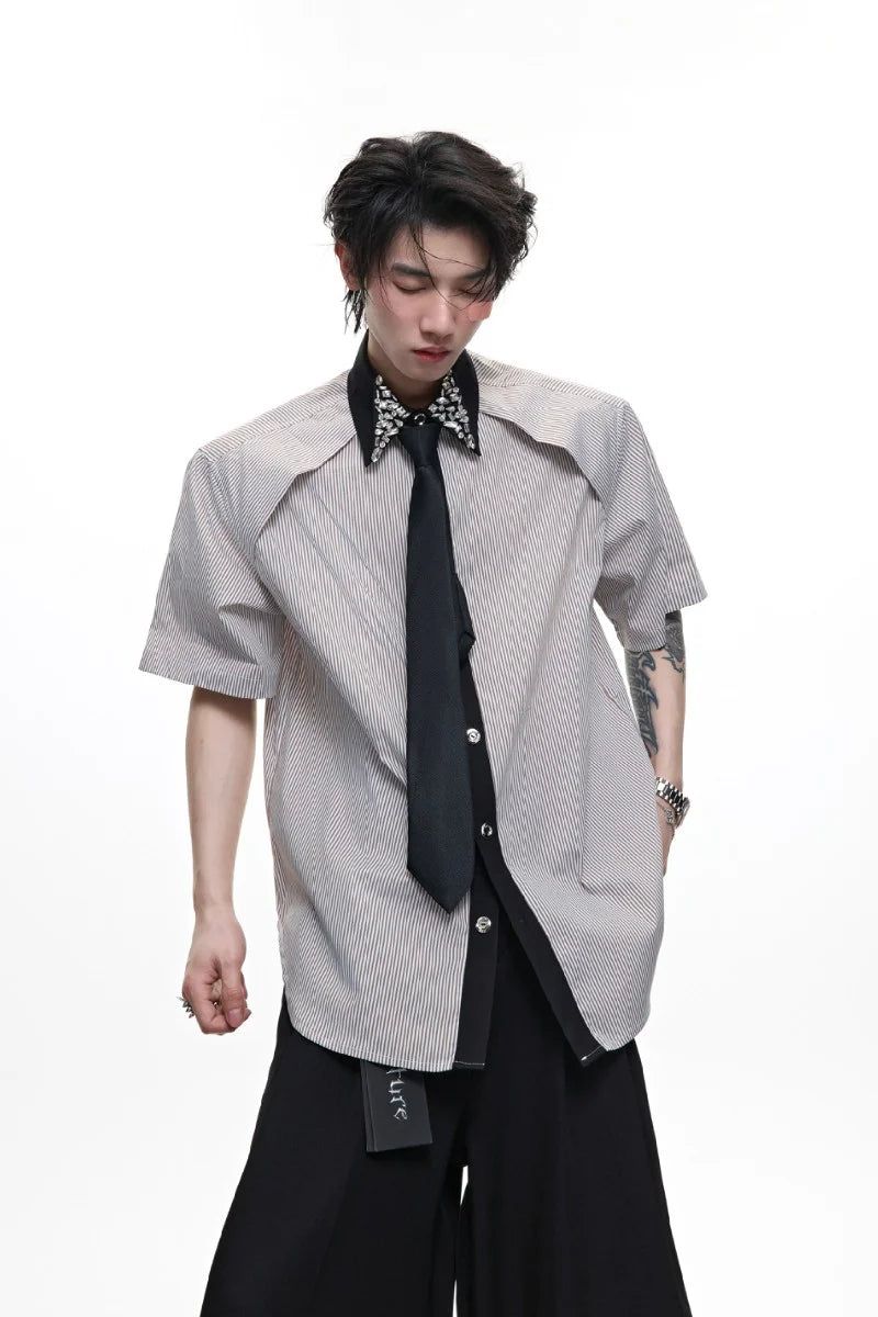 Argue Cultureの「Rhinestone Stripe Patchwork Shirt(Tops)」
