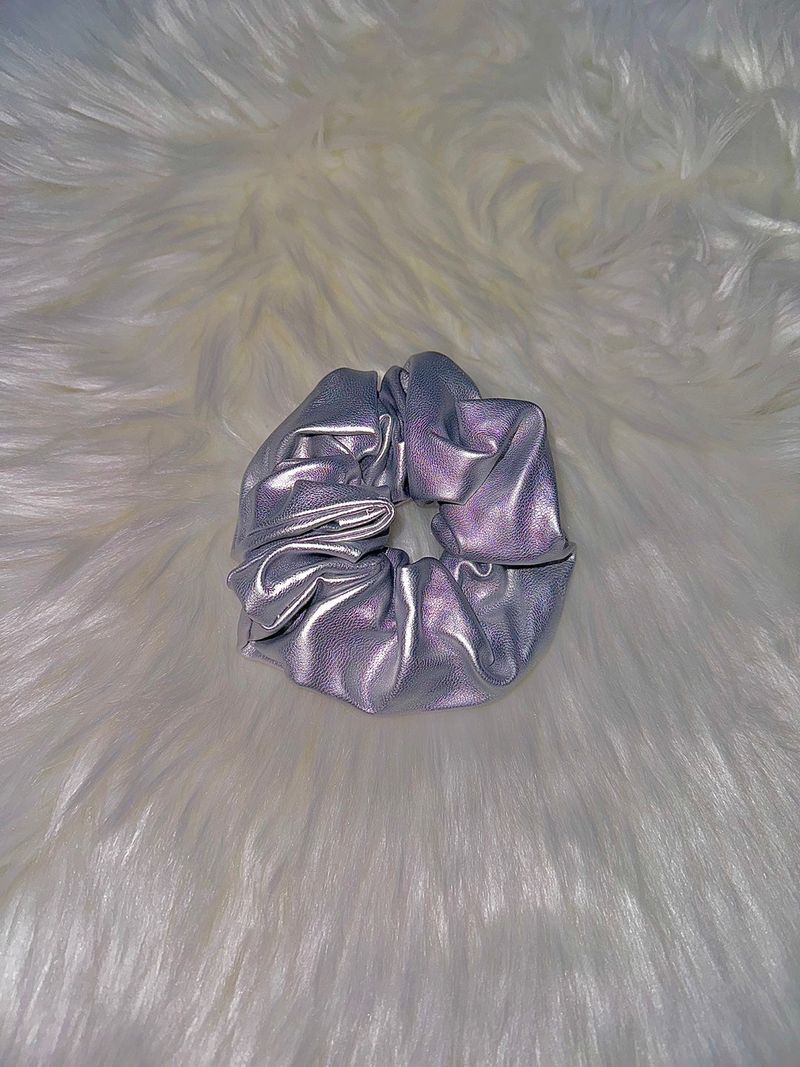 Silver leather scrunchy