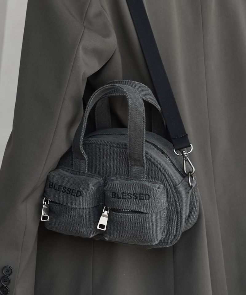 HALF MOON SHOULDER HAND BAG_SMALL-Canvas Washing black_black