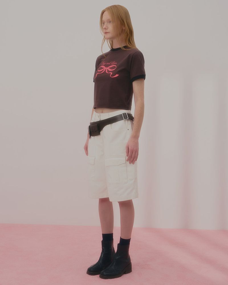 LOVE RIBBON RINGER TSHIRT-BROWN