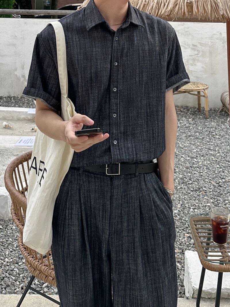 Olin linen indigo half shirts