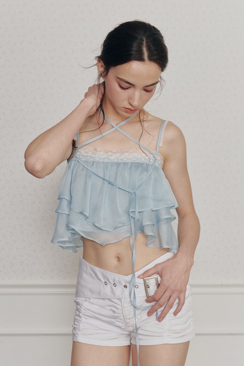 MERMAID FRILL TOP light blue