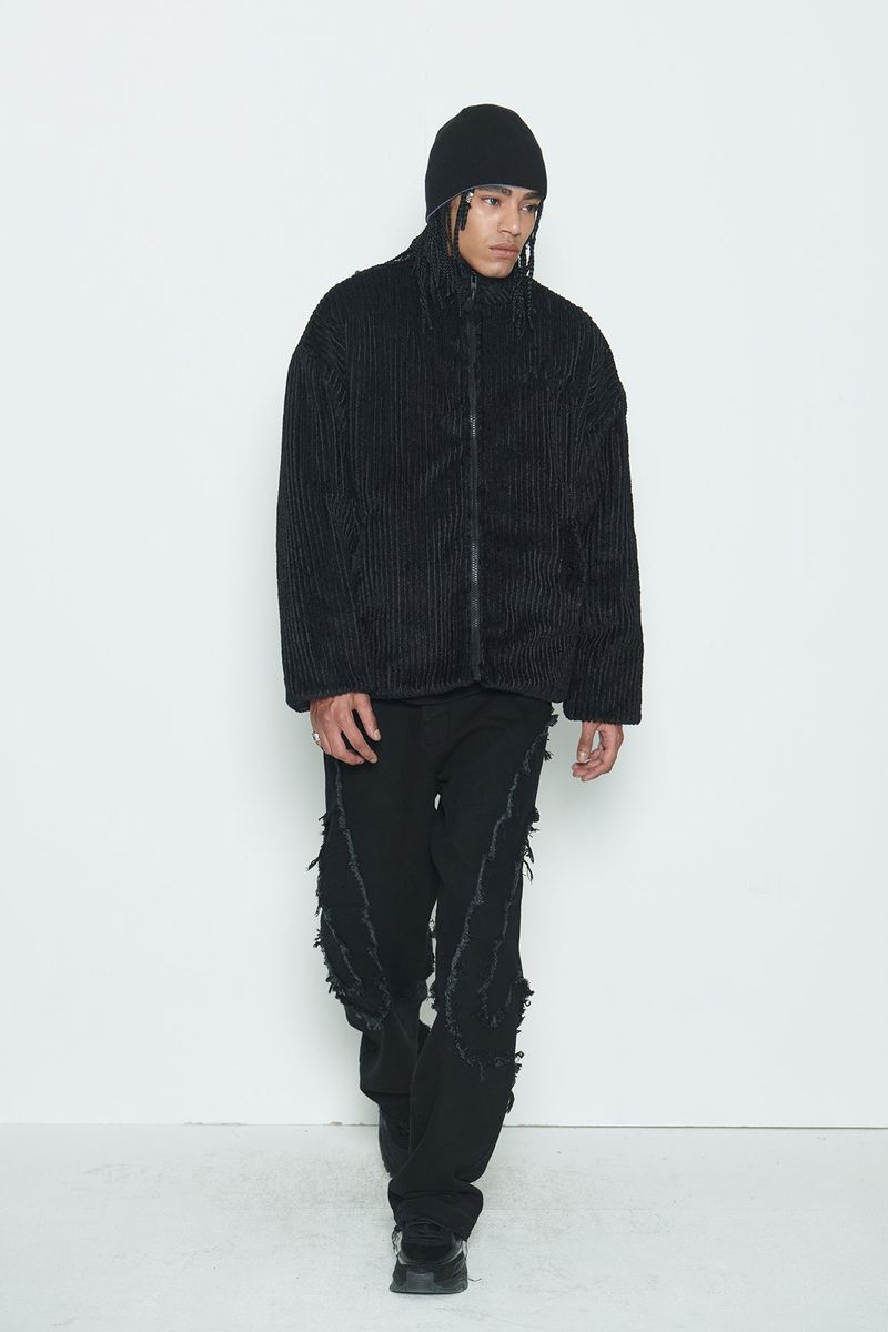 Black Stripe Sherpa Fur Jacket