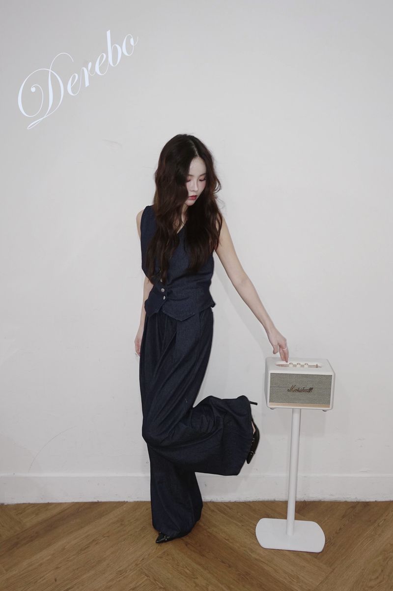 Dark blue denim vest pants two-piece