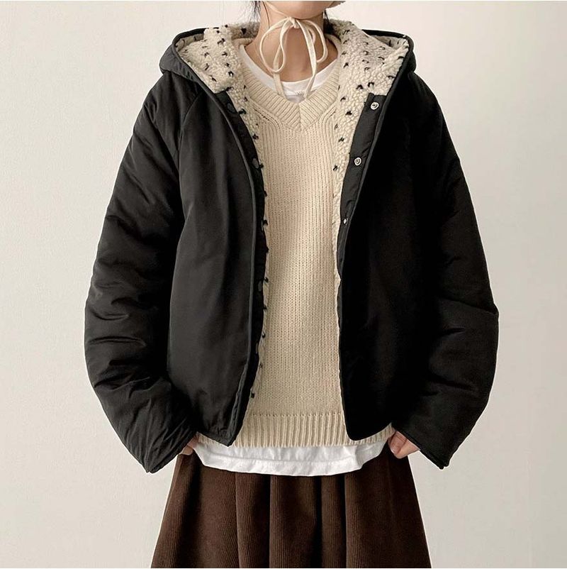 [Double-sided/Reversible*] PN Heart Pattern Fleece Hooded Jumper