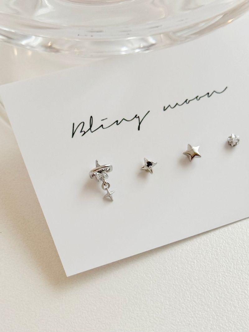 [4 set] Darling Star Piercing Set / Star Cubic Drop Mini Simple Daily Twinkle