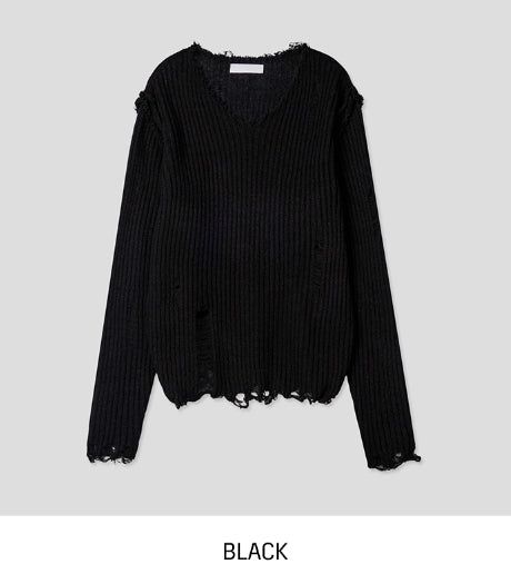 Reverse damage V-neck knitwear