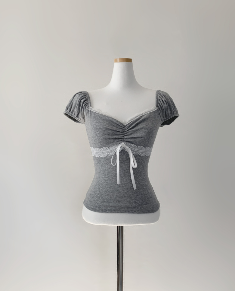 Hacken Ribbon Lace Top (light gray)