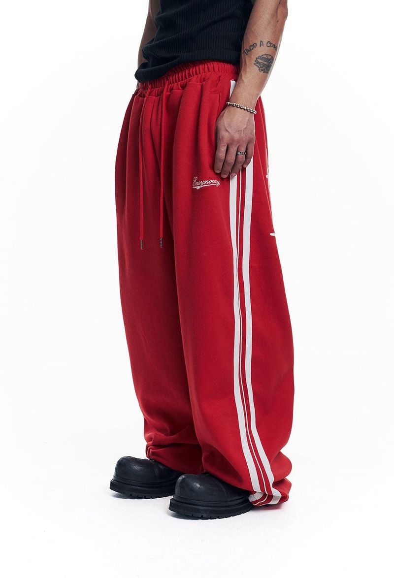 Star Piping Track Balloon Sweat Pants - Red