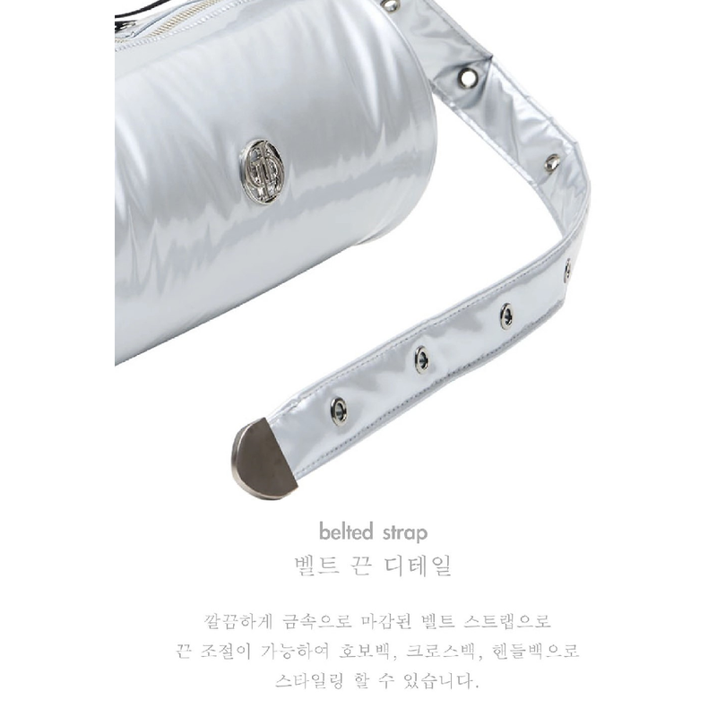 2WAY BELTED STRAP BARREL BAG SMALL_GLOSSY SILVER