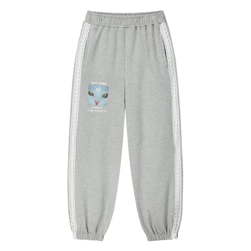  Lace Cat Jogger Pants - GREY