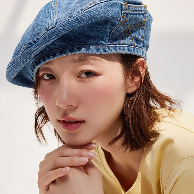 On the Moment Denim Pocket Beret  Hat C3 DEEP BLUE