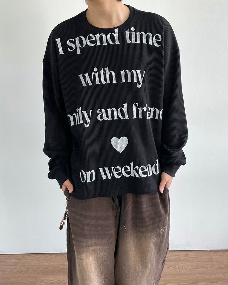 Spend Lettering Waffle Long Sleeve