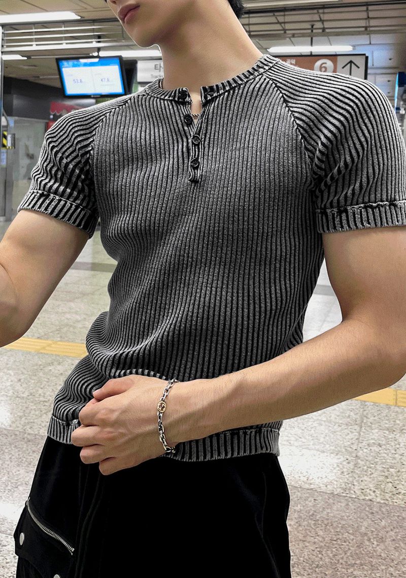 Faded Rib Henley Muscle Tee