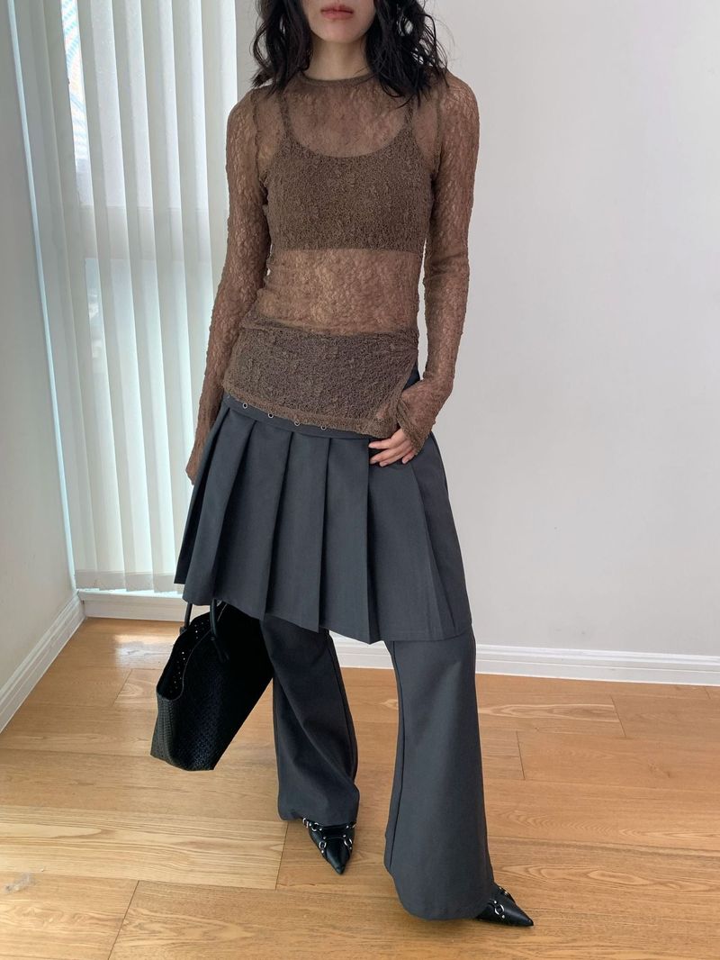 Fake Pleats Skirt Casual Pants