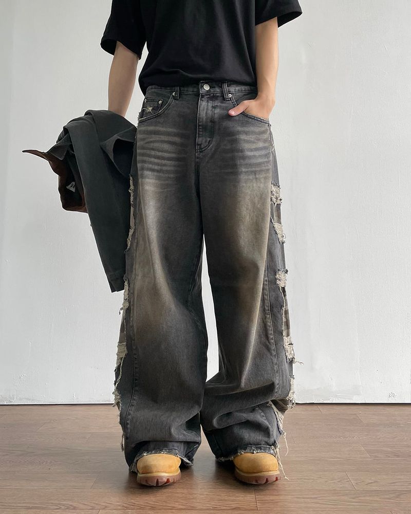 Destroyed Camouflage Denim Pants