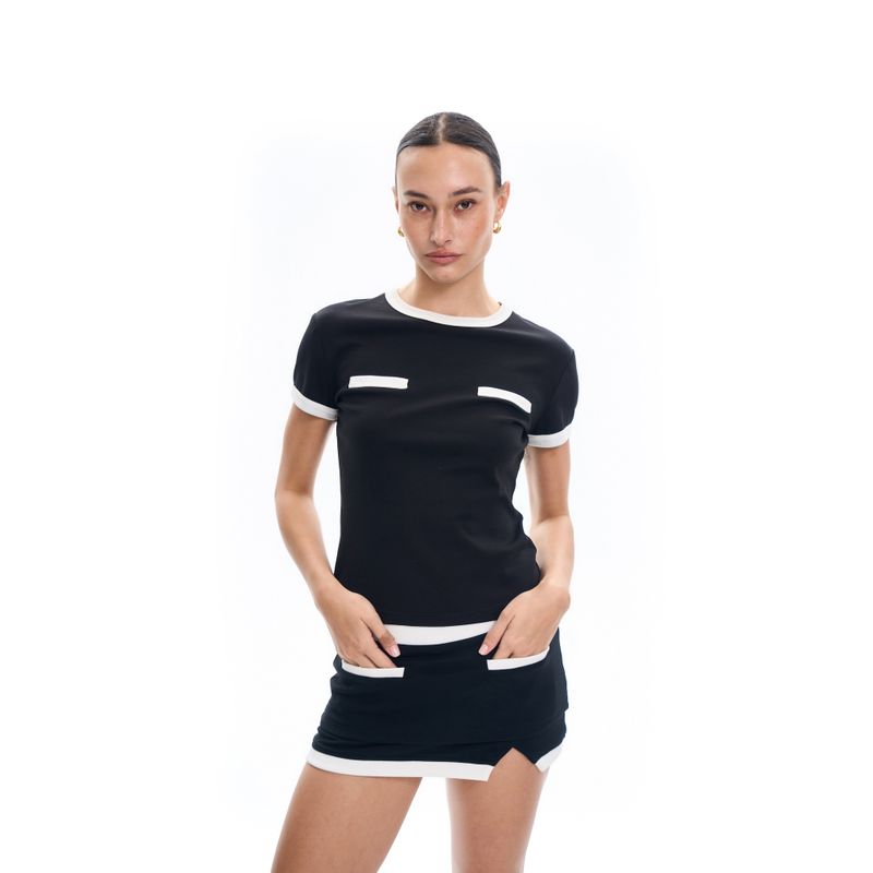 Contrast Paneled Short-Sleeve Top