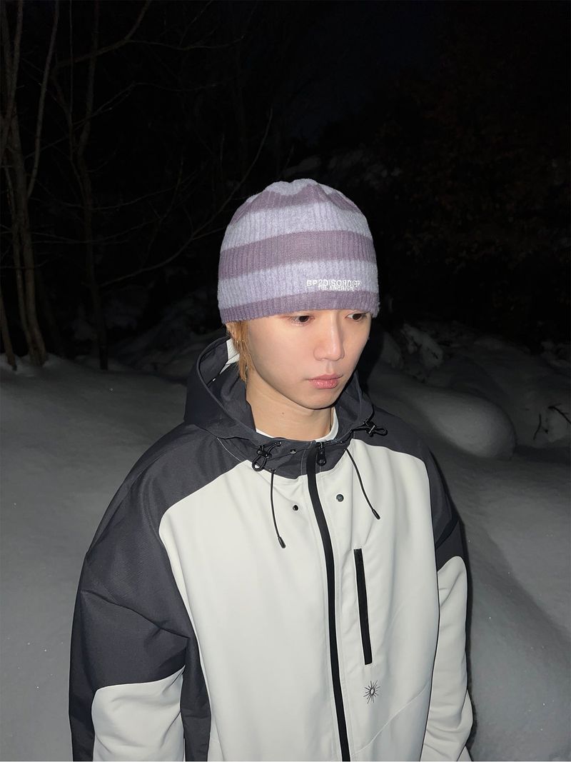 Striped Beanie Purple