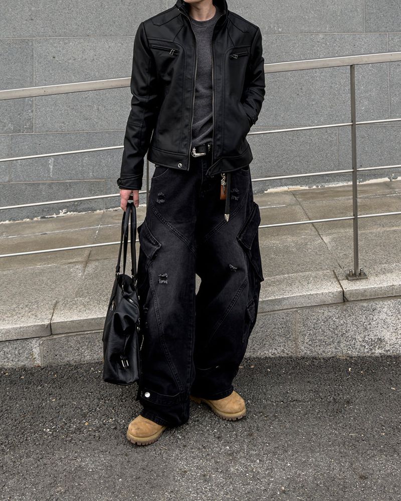 Sel Distressed Cargo Wide Denim