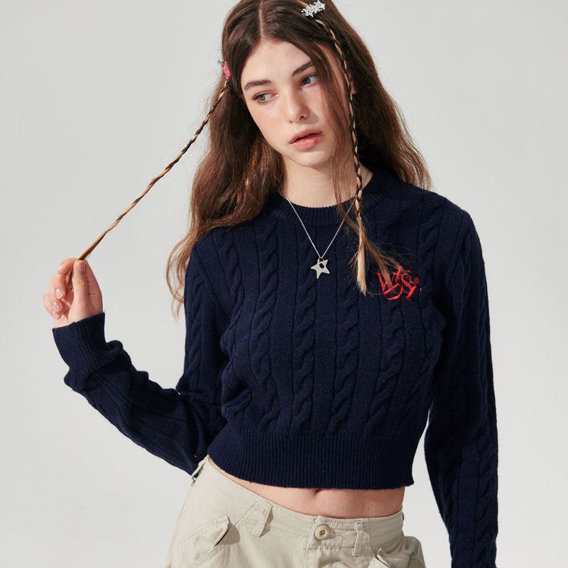 Logo Crop cable knit [3 Color]