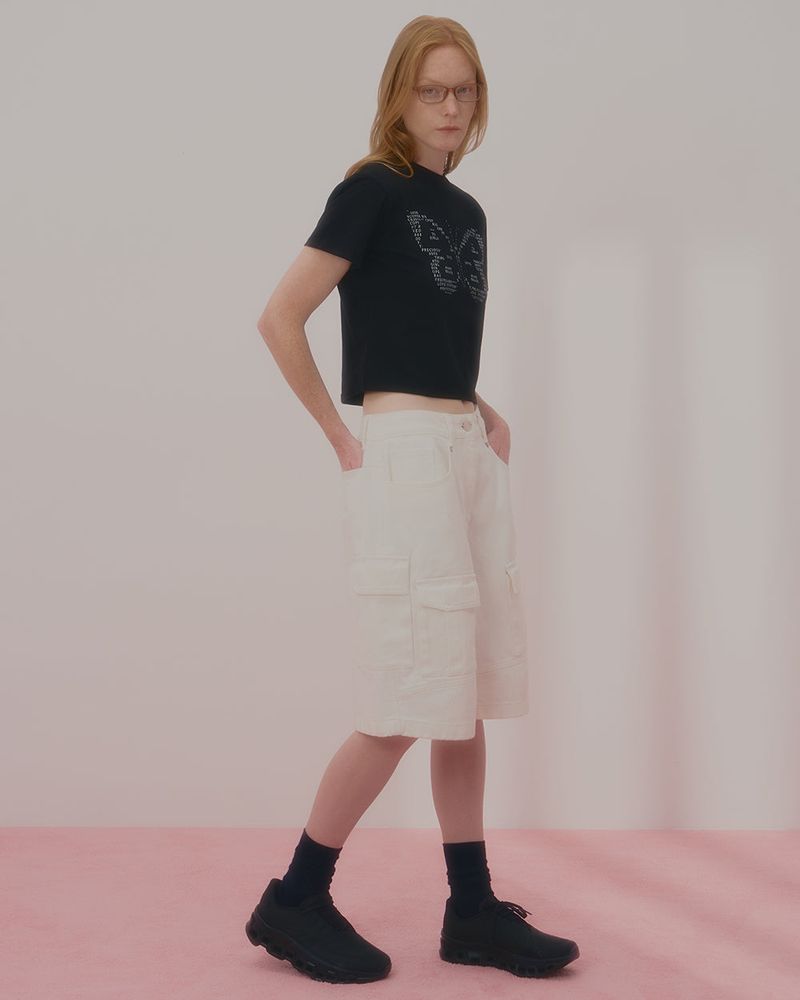 TEXT BUTTERFLY CROP TSHIRT-BLACK