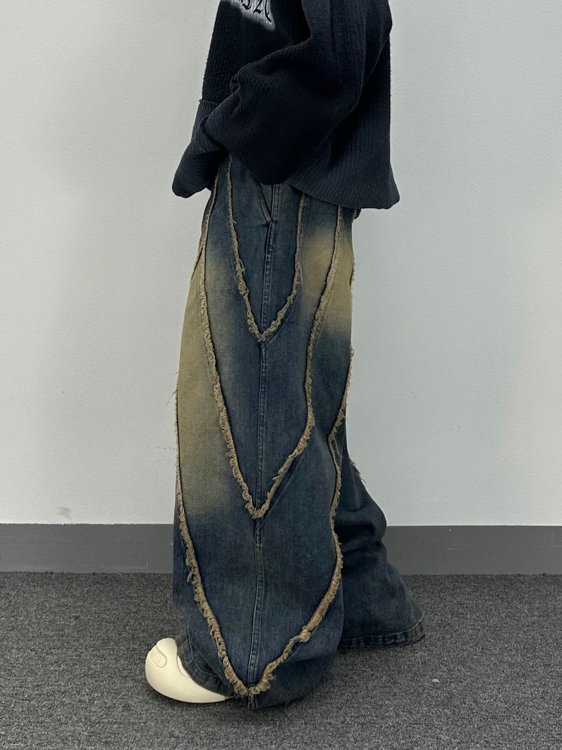flow cut-off denim pants
