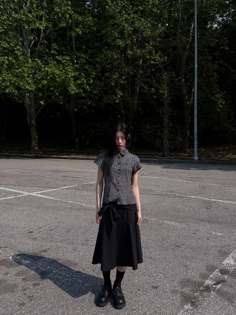 WOOHWA(ウファ)の「 STRIPE RIBBON MIDI SKIRT(Skirts)」